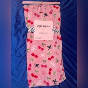 Juicy Couture Pink Floral Plush Throw with Cherry Key Charm